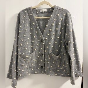 Madewell Gray Cardigan with Cream Pom-Poms - size L